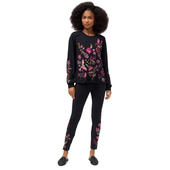 Johnny Was Penellope Legging Cotton Floral Embroidered Leggings Pants Black NEW - Picture 5 of 6